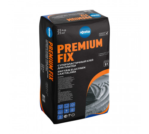Клей для плитки/ керамогранита/ камня Kesto Premium Fix эластичный серый класс C2 TE S1 25 кг Клей для плитки/ керамогранита/ камня Kesto Premium Fix эластичный серый класс C2 TE S1 25 кг