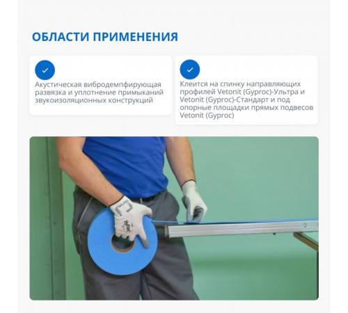 Лента уплотнительная Gyproc Акустик самоклеящаяся 95х2,5 мм 30 м Лента уплотнительная Gyproc Акустик самоклеящаяся 95х2,5 мм 30 м
