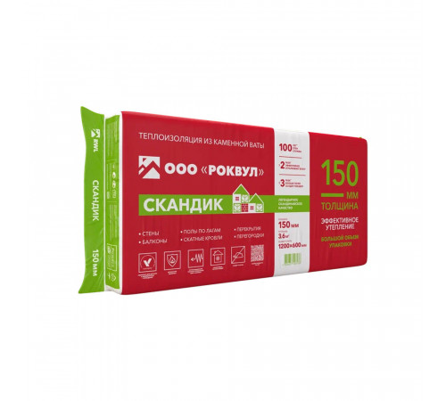 Утеплитель Роквул Лайт Баттс Скандик 150х600х1200 мм 3,6 кв.м