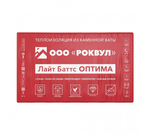 Утеплитель Роквул Лайт Баттс Оптима 50х600х1000 мм 6 кв.м Утеплитель Роквул Лайт Баттс Оптима 50х600х1000 мм 6 кв.м