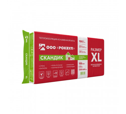 Утеплитель Роквул Лайт Баттс Скандик 100х600х1200 мм 4,32 кв.м Утеплитель Роквул Лайт Баттс Скандик 100х600х1200 мм 4,32 кв.м