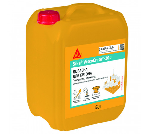 Добавка гиперпластификатор для бетона и малых архитектурных форм Sika ViscoCrete-200 5 л Добавка гиперпластификатор для бетона и малых архитектурных форм Sika ViscoCrete-200 5 л