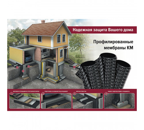 Профилированная мембрана КМ 500 1х10 м шип 8 мм