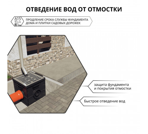 Лоток водоотводный пластиковый 1000х115х95 мм Gidrolica со стальной решеткой класс А15 (080066)