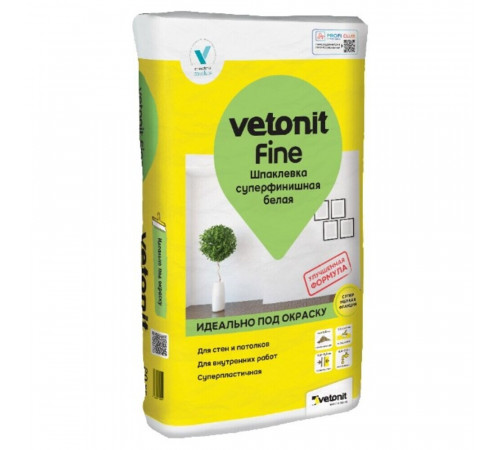 Шпаклевка полимерная Vetonit Fine суперфинишная белая 20 кг Шпаклевка полимерная Vetonit Fine суперфинишная белая 20 кг