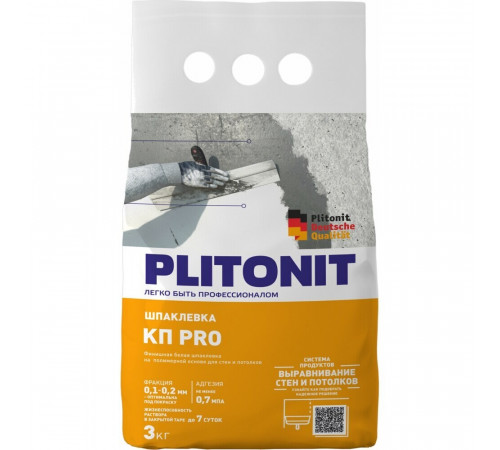 Шпаклевка полимерная Plitonit Кп Pro финишная белая 3 кг Шпаклевка полимерная Plitonit Кп Pro финишная белая 3 кг