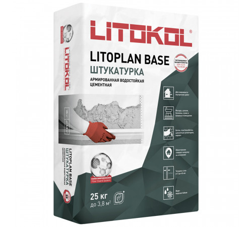 Штукатурка цементная Litokol Litoplan Base водостойкая армированная 25 кг Штукатурка цементная Litokol Litoplan Base водостойкая армированная 25 кг