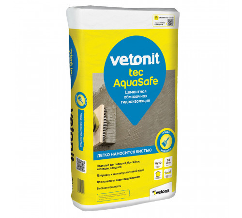 Гидроизоляция цементная Vetonit Weber.tec/ Vetonit tec AquaSafe 20 кг Гидроизоляция цементная Vetonit Weber.tec/ Vetonit tec AquaSafe 20 кг