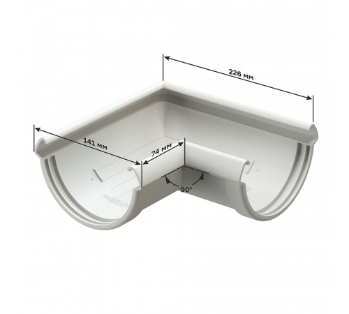 Угол желоба Docke Lux пластиковый d140 мм 90° пломбир RAL 9003