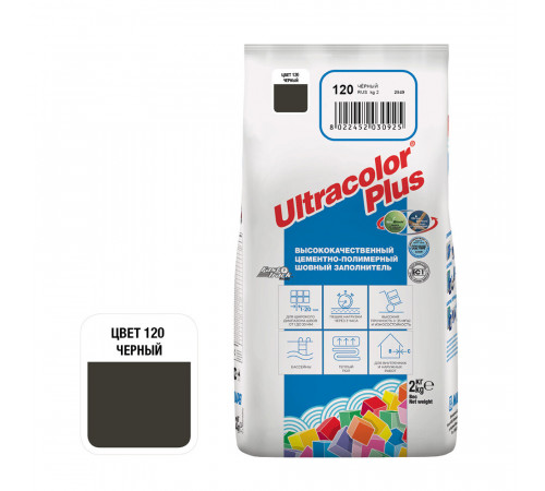 Затирка цементная Mapei Ultracolor Plus 120 черная 2 кг Затирка цементная Mapei Ultracolor Plus 120 черная 2 кг