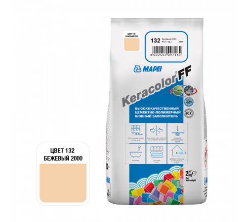 Затирка цементная Mapei Keracolor FF 132 бежевая 2 кг Затирка цементная Mapei Keracolor FF 132 бежевая 2 кг